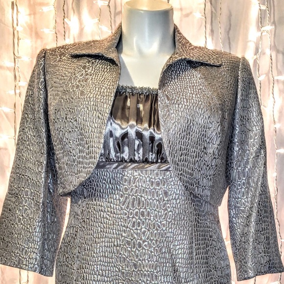 ADRIANNA PAPELL ⭐️ Silver Cocktail Dress & Jacket - Picture 6 of 12